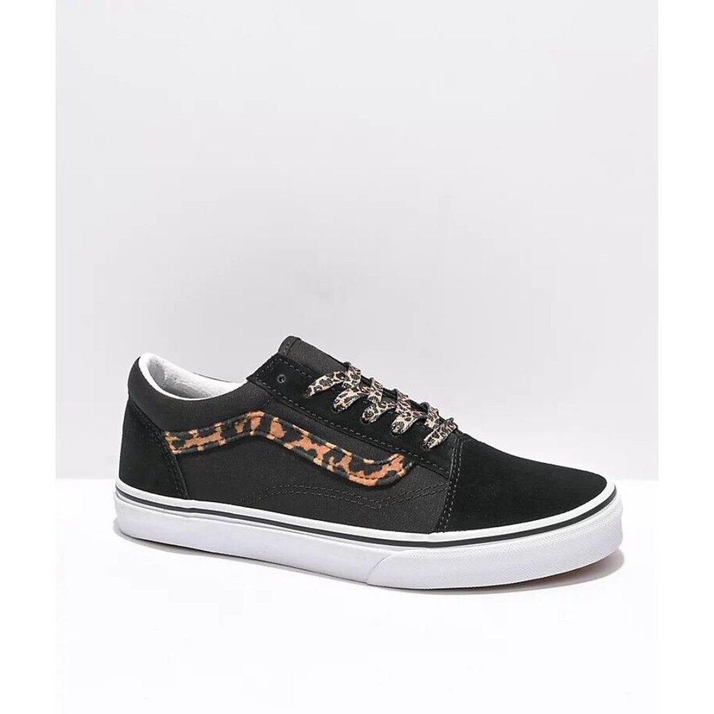 Vans Old Skool Leopard Fur Girls Size 6.5Y Womens 8.5 Black Low Skate Sneaker